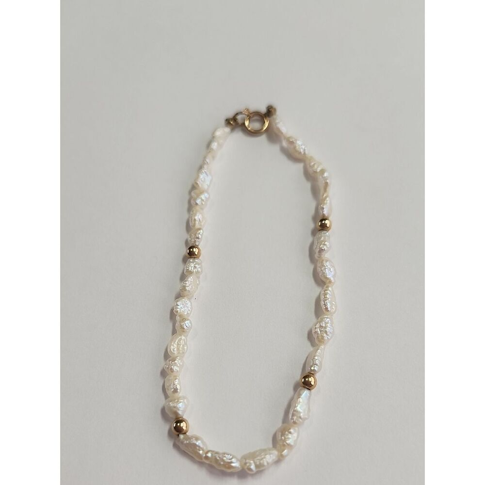 Pearl and 14K Gold Bead Women's Bracelet Size 6.5